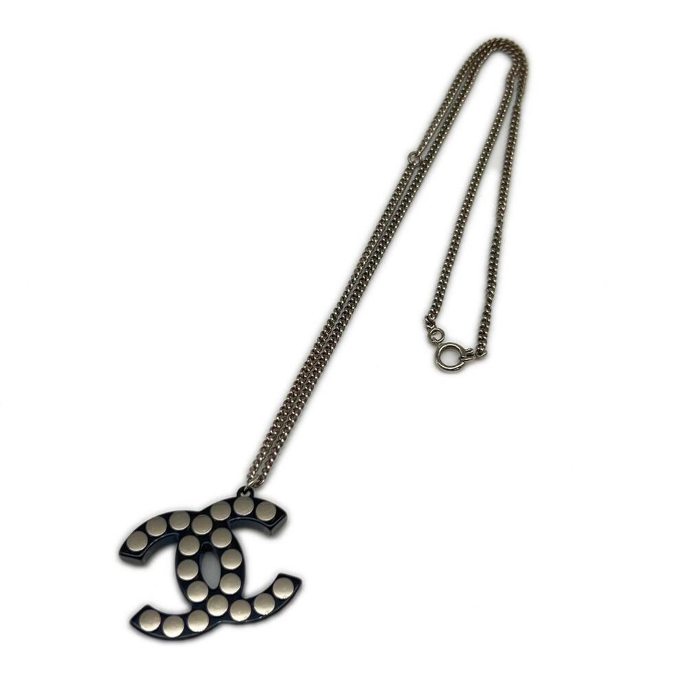 CHANEL Authentic Black Logo Necklace